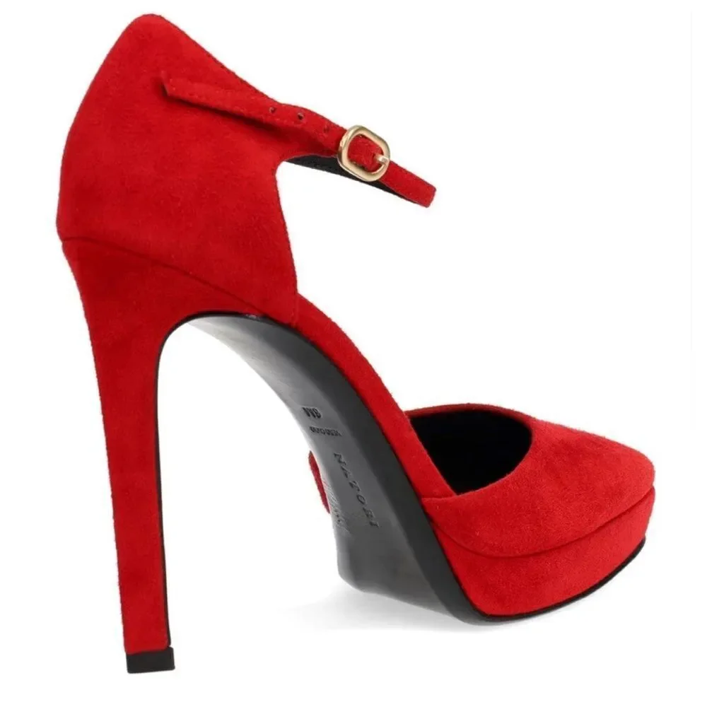 NWT Natori Red Suede Ankle Strap Heels - Brand  new in the box $275